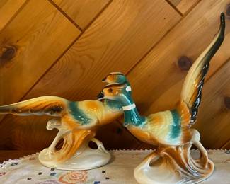 Pair of Royal Copley Porcelain Ring Neck Pheasants Figurines
