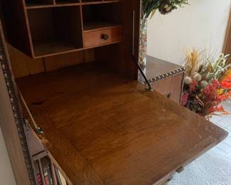 Ornately Carved Dark Oak Secretary Desk