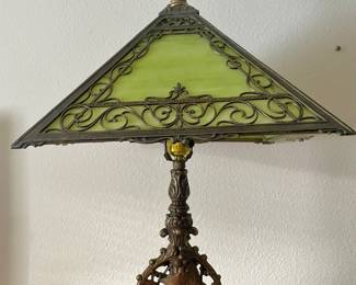 Green Slag Glass Table Lamp