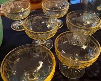 Set 6 Embossed Yellow Depression Glass Sherbet Glasses