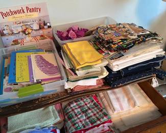 Assortment of Fabric, Thread and Sewing Supplies