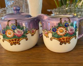 Creamer & Sugar Bowl Noritake “M” Lusterware Hand Painted Made In Japan