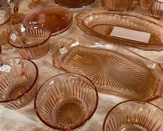 Assortment of Pink Depression Glass