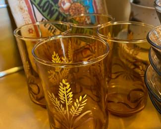 Set of 4 Libbey Amber Juice Glasses with Wheat Pattern