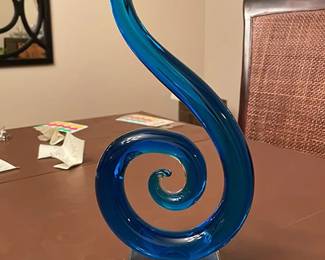 Blue Twisted Abstract Art Glass Wavy Figurine - 12"