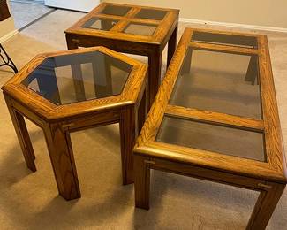Coffee Table and Two (2) Side Tables with Glass inserts