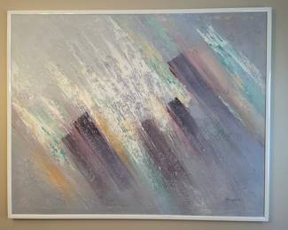 Painted Canvas with lacquered wood frame - 61.5" L x 49.5" H - artist is Jasper