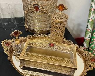 Gold Gilt Vintage Vanity Set