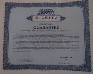 Original Camera Guarantee from Original Purchase in 1954