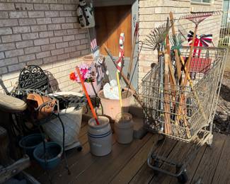 Garden tools, crocks