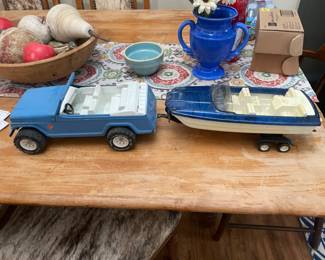 Tonka truck and boat and trailer