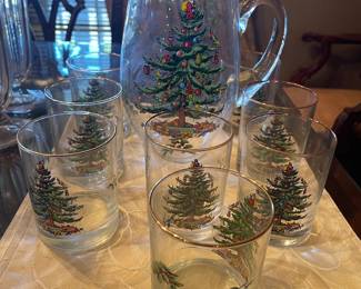 Spode Christmas pitcher and glasses