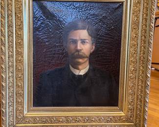 Antique large  painting with antique gold gilded frame.