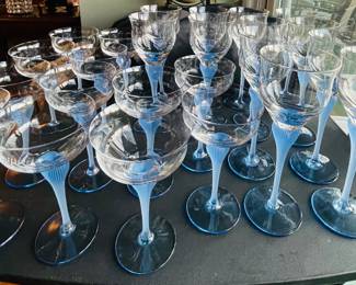 Frosted blue glassware