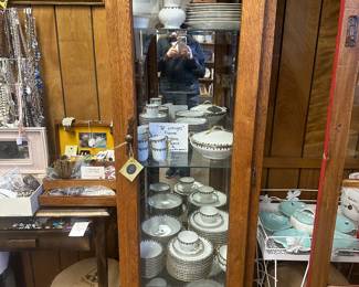 oak and glass cabinet, Limoges french china set