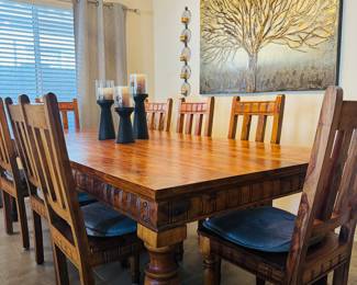 44 x 96- Table is 1 piece with 8 chairs. 