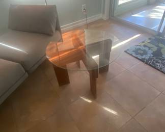 Chaise lounge wood four leg MCM 30" Glass top table