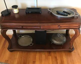  This is the matching console table to the  2 matching solid wood end tables and  a smaller pedestal too!