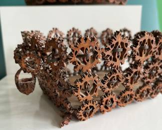 Antique carved black walnut tramp art, folk art baskets with cigar box bases