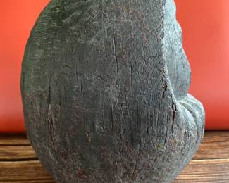 Antique Japanese wooden Daruma mold—Durama dolls represent the priest Bodhidharma who brought Zen Buddhism to China, but in Japan, he became known as Daruma. Daruma, because of his single-mindedness was believed to fulfill wishes. A Daruma doll is shaped in such a way that it cannot be knocked over; he will always right himself because he never surrenders to despair.