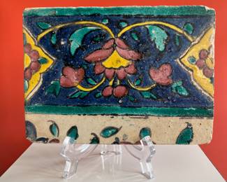 19th century handprinted tile from Iran