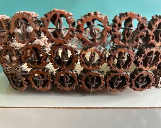 Antique carved black walnut tramp art, folk art baskets with cigar box bases