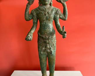 12th century Khmer bronze figure of Vishnu