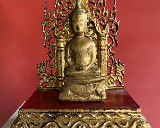18th century gilded Thai Buddha on a 20th century gilded stand
