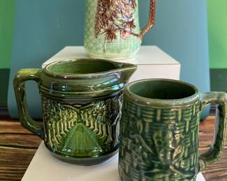 Antique Majolica plates and pitchers