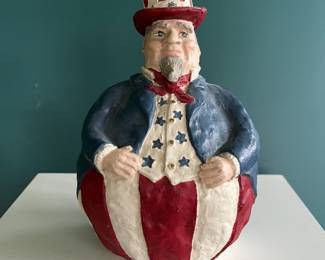 Hand carved and hand painted wooden folk art Uncle Sam