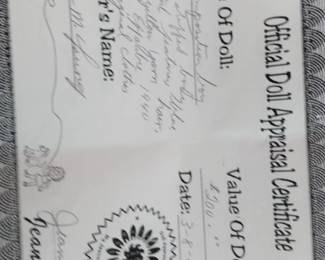 Porcelain Doll certificate