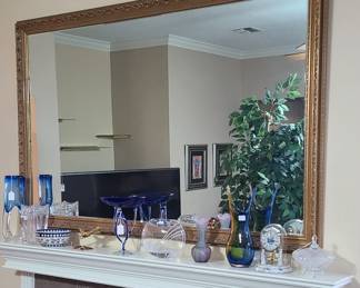 Large Mantle Mirror and Glassware