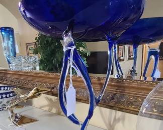 Cobalt Blue & Clear Dish - Jellyfish Shaped