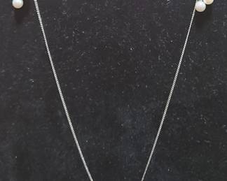 Pearl Ring, Necklace, Earrings (14K White Gold)