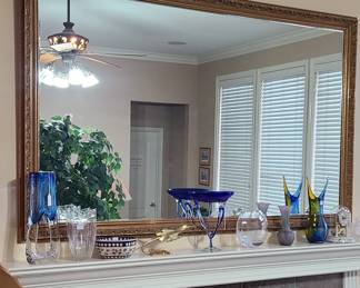 Large Mantle Mirror and Glassware