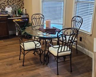 Glass Top and Metal Breakfast Table with 4 Chairs