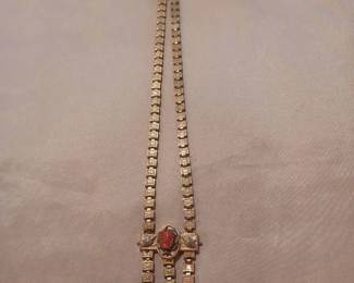 Victorian Bookmark Chain Necklace with Coral Cameo (circa 1880's - 1890's) $250