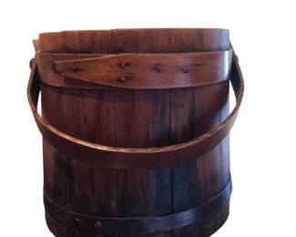 Antique Large Firkin Bucket 9.5H x 9” Diameter 