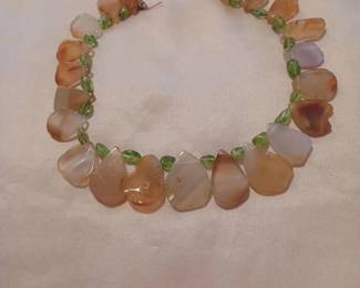 Agate and Peridot Necklace with Sterling Clasp $65