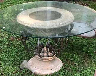 Concrete/Wrought Iron/Glass Top Table