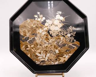 Toyo Black Lacquer Ware Japanese Serving Tray 