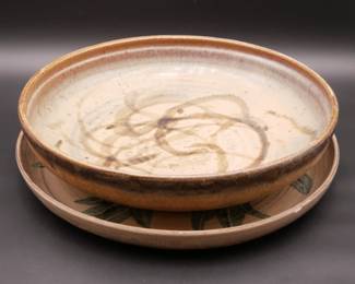 Lot of 2 Large Hand-made Earthenware Pottery Bowls 
