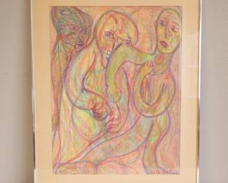 Expressionist Pastel Drawing of Three People by “Kate York” 