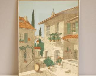 Mediterranean Village Scene Lithograph by Denis Paul Noyer Signed Ltd. Ed. 