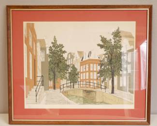 European Canal Lithograph by Denis Paul Noyer Signed Ltd. Ed. 