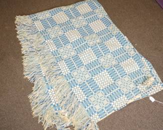 Large Blue Handmade Geometric Blanket from the Teifi Valley 