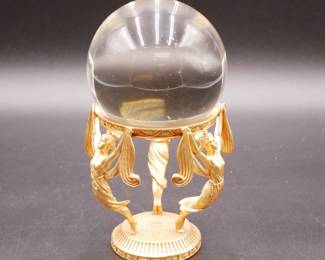 The Franklin Mint Crystal Visions Crystal Ball with Gilded Goddess Stand 