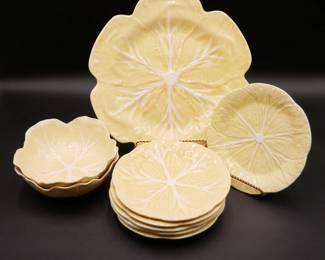 Large Lot of Bordallo Pinheiro “Yellow Cabbage” Dinnerware (Set of 9) 