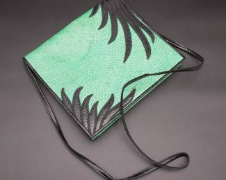 Cora Jacobs for Mosaic Green & Black Woven Straw Clutch/Handbag 