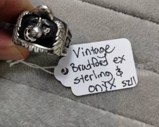 Vintage Bradford. EX Sterling and Onyx Marine ring size 11.